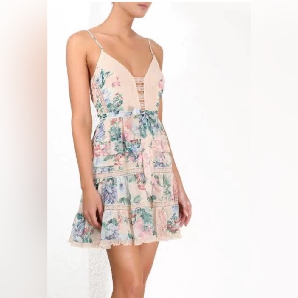 Zimmermann Floral Mini Dress in Blush Pink and Pastel Florals